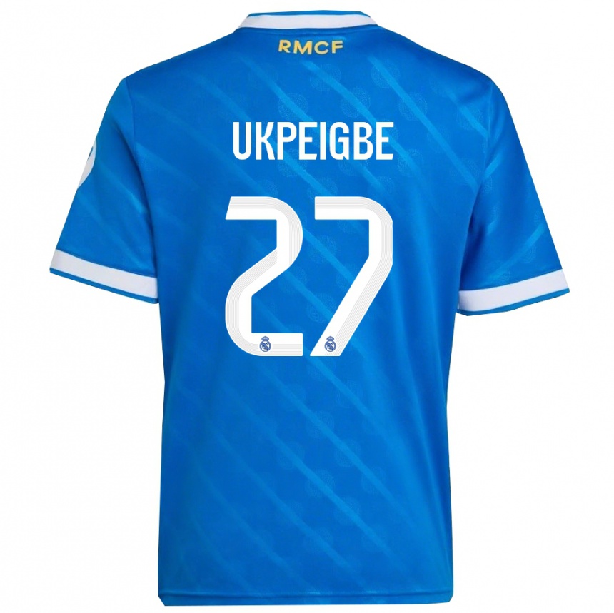 נשים כדורגל Melvin Ukpeigbe #27 כחול לבן ג'רזי קיט שלישי 2025/26