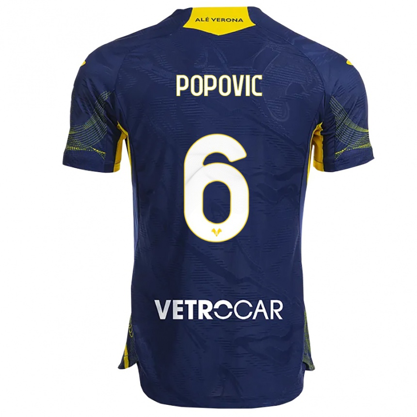 ילדים כדורגל Andrej Popovic #6 נייבי צהוב ג'רזי ביתית 2025/26