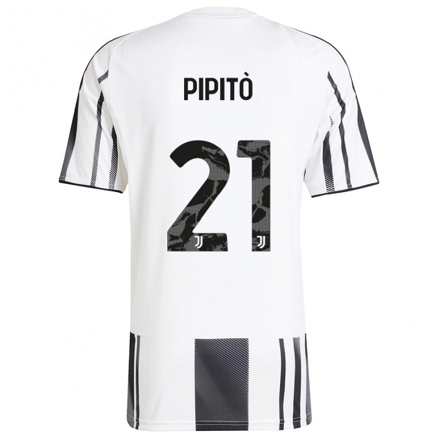 ילדים כדורגל Giuseppe Pipitò #21 לבן שחור ג'רזי ביתית 2025/26