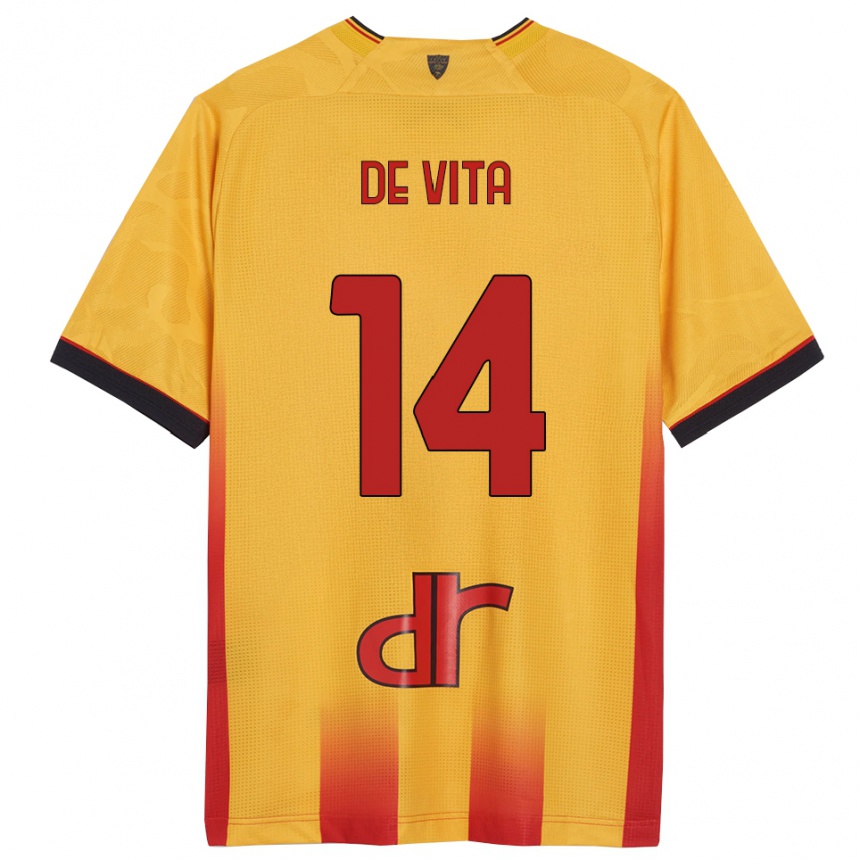 ילדים כדורגל Mattia De Vita #14 צהוב כתום ג'רזי ביתית 2025/26