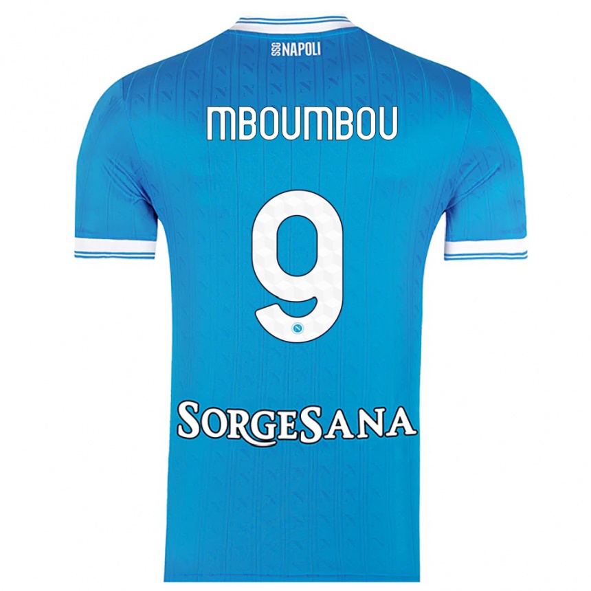 ילדים כדורגל Arnaud Mboumbou #9 תכלת לבן ג'רזי ביתית 2025/26