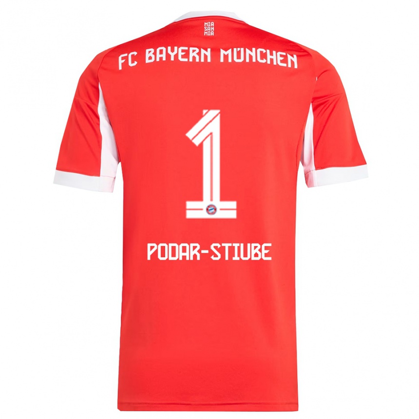 ילדים כדורגל David Podar-Stiube #1 אדום לבן ג'רזי ביתית 2025/26
