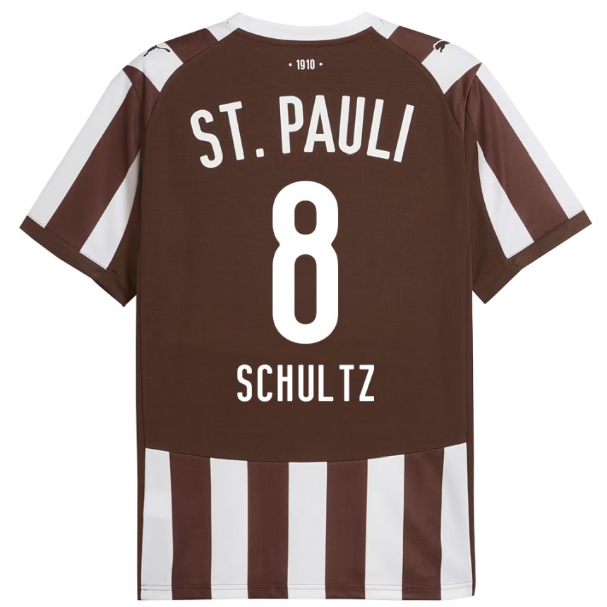 ילדים כדורגל Paul Schultz #8 קפה לבן ג'רזי ביתית 2025/26