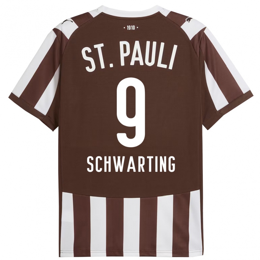 ילדים כדורגל Dominik Schwarting #9 קפה לבן ג'רזי ביתית 2025/26