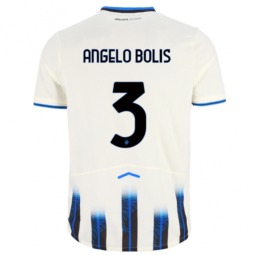 ילדים כדורגל Tommaso Angelo Bolis #3 לבן כחול הרחק ג'רזי 2025/26