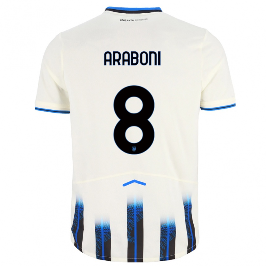 ילדים כדורגל Sebastiano Araboni #8 לבן כחול הרחק ג'רזי 2025/26