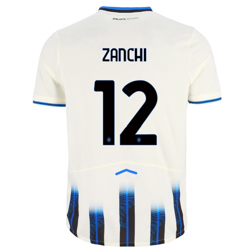 ילדים כדורגל Edoardo Zanchi #12 לבן כחול הרחק ג'רזי 2025/26
