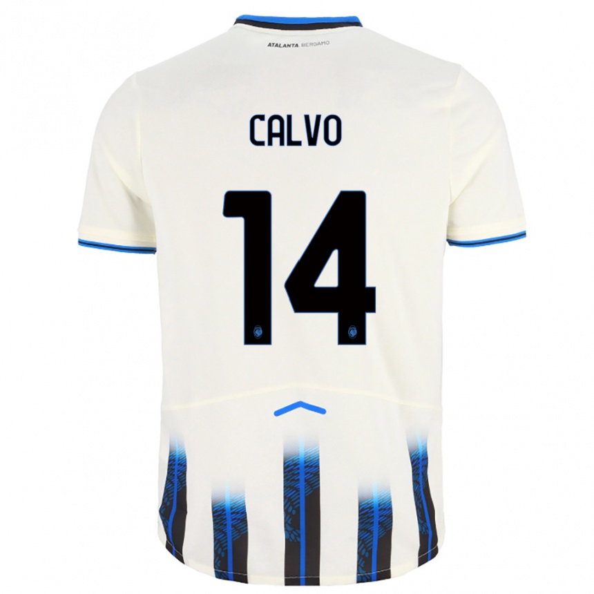 ילדים כדורגל Filippo Calvo #14 לבן כחול הרחק ג'רזי 2025/26