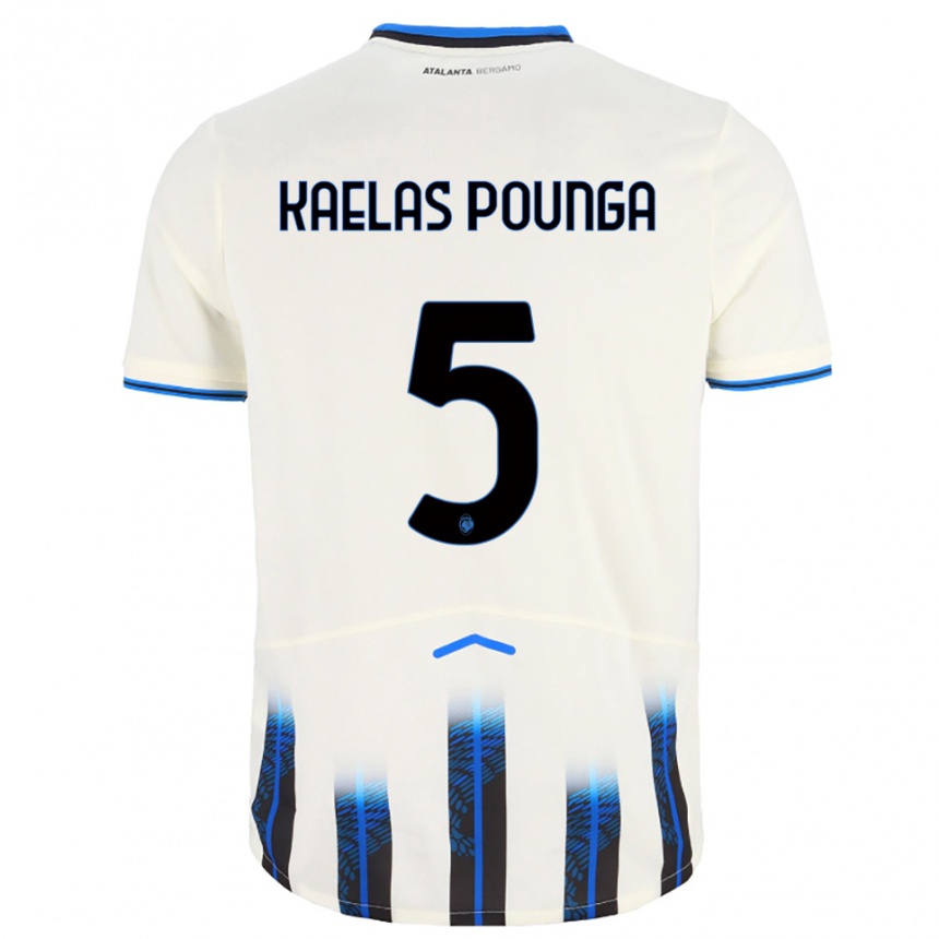 ילדים כדורגל Digne Kaelas Pounga #5 לבן כחול הרחק ג'רזי 2025/26