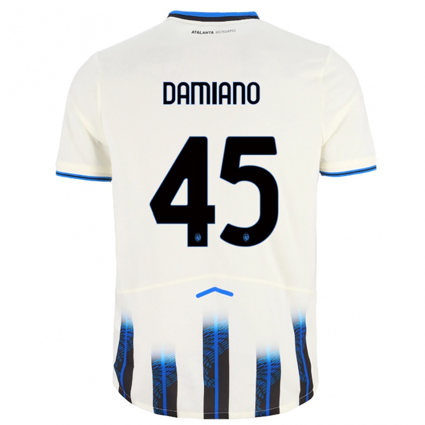 ילדים כדורגל Vincenzo Damiano #45 לבן כחול הרחק ג'רזי 2025/26
