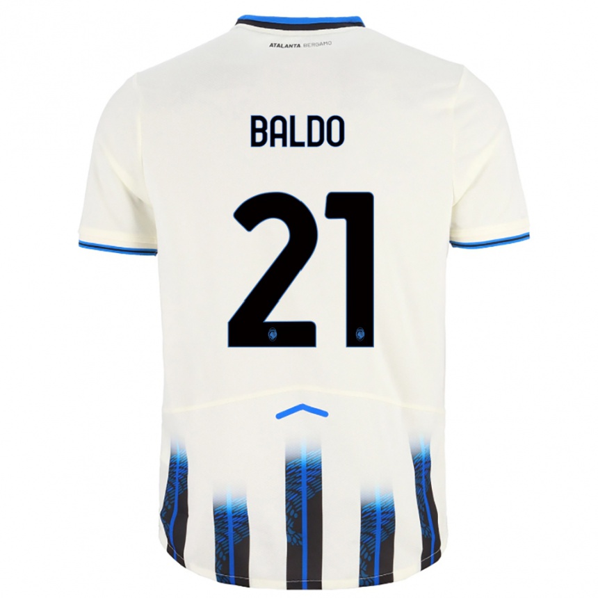 ילדים כדורגל Nicolò Baldo #21 לבן כחול הרחק ג'רזי 2025/26