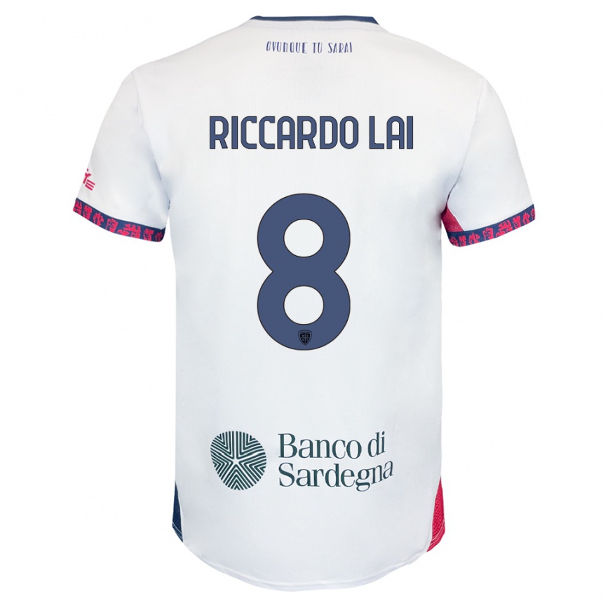 ילדים כדורגל Riccardo Lai #8 לבן נייבי אדום הרחק ג'רזי 2025/26