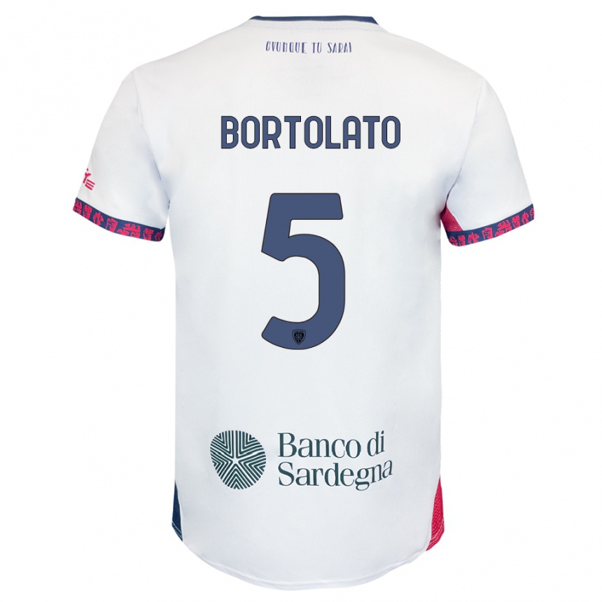 ילדים כדורגל Filippo Bortolato #5 לבן נייבי אדום הרחק ג'רזי 2025/26