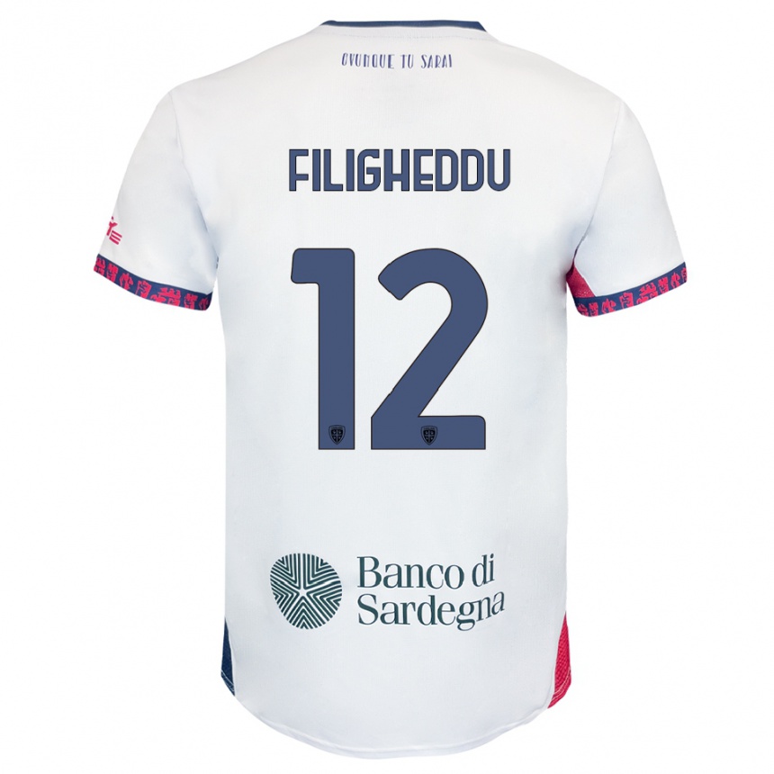 ילדים כדורגל Daniele Filigheddu #12 לבן נייבי אדום הרחק ג'רזי 2025/26