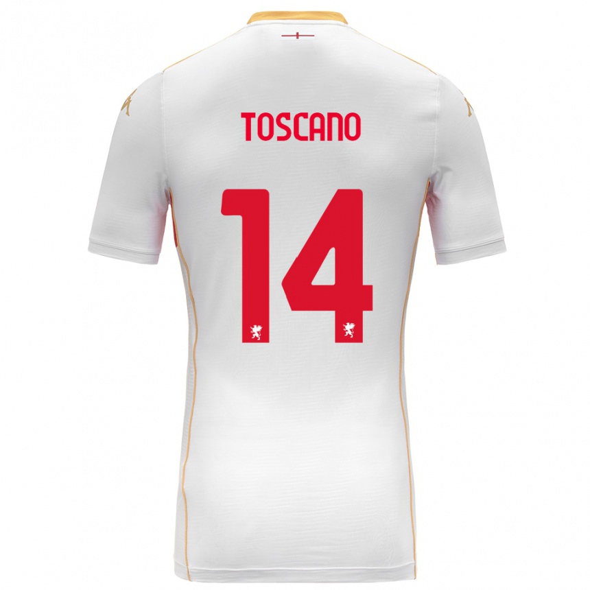 ילדים כדורגל Filippo Toscano #14 לבן אדום הרחק ג'רזי 2025/26