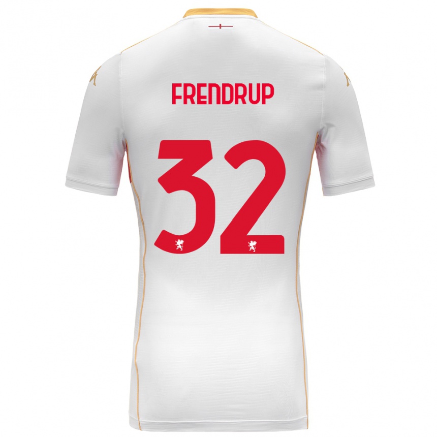 ילדים כדורגל Morten Frendrup #32 לבן אדום הרחק ג'רזי 2025/26