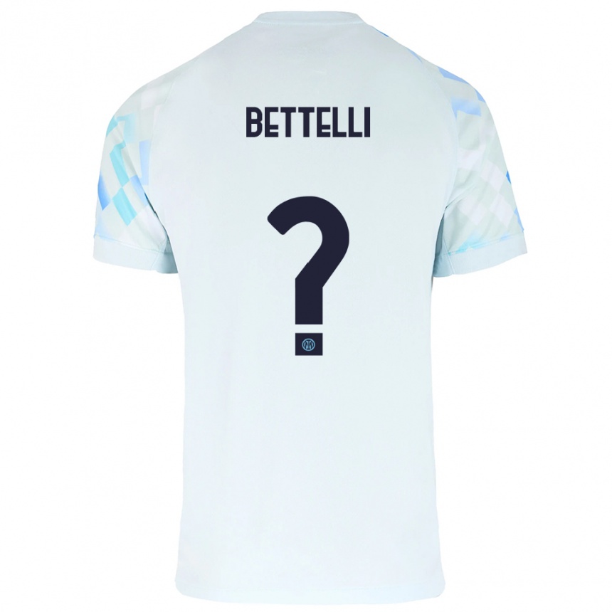 ילדים כדורגל Luca Bettelli #0 לבן כחול הרחק ג'רזי 2025/26