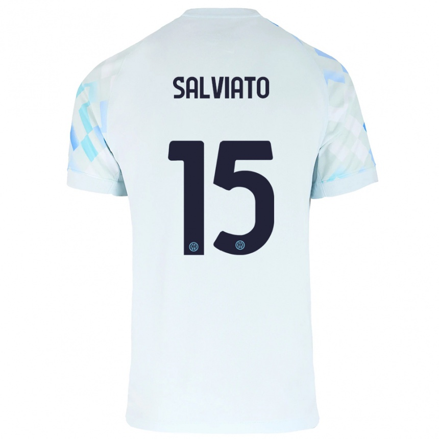 ילדים כדורגל Gabriel Salviato #15 לבן כחול הרחק ג'רזי 2025/26