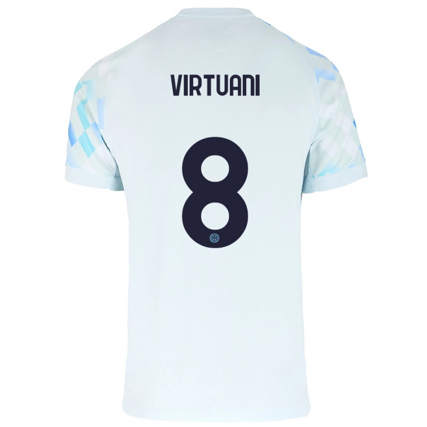 ילדים כדורגל Marco Virtuani #8 לבן כחול הרחק ג'רזי 2025/26