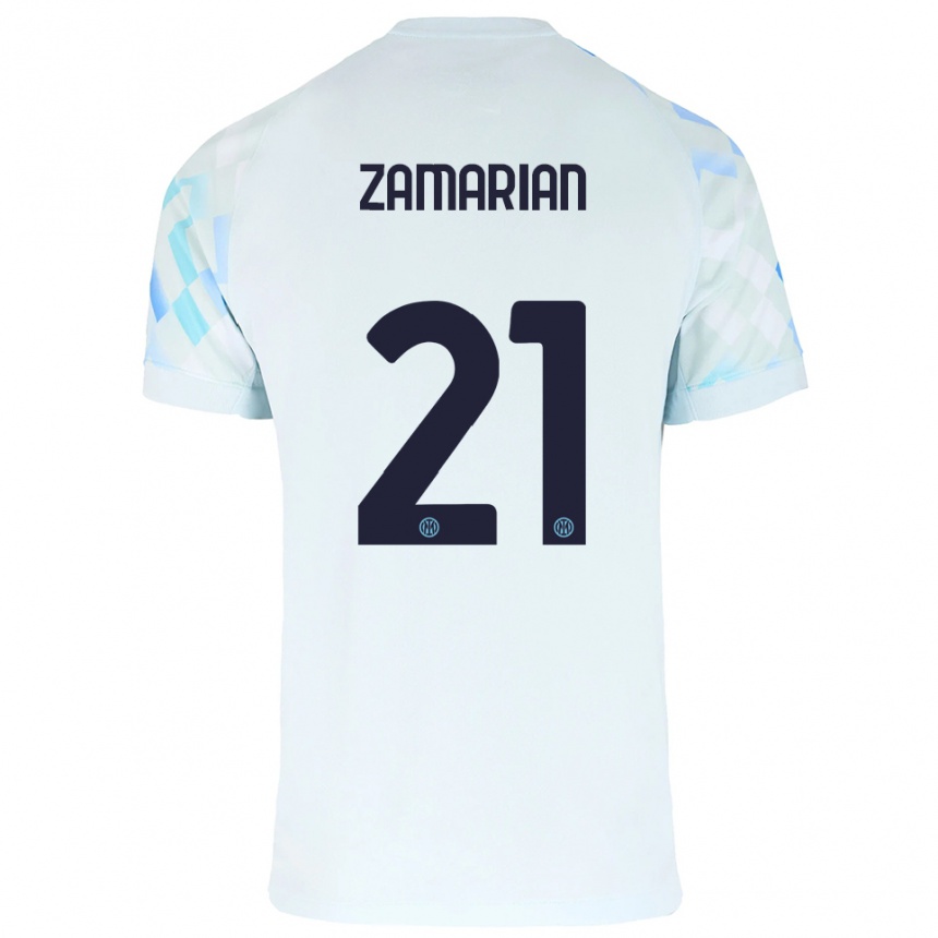 ילדים כדורגל Matteo Zamarian #21 לבן כחול הרחק ג'רזי 2025/26