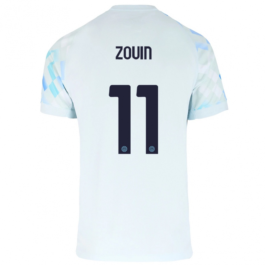 ילדים כדורגל Aymen Zouin #11 לבן כחול הרחק ג'רזי 2025/26