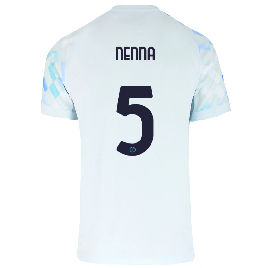 ילדים כדורגל Alessandro Nenna #5 לבן כחול הרחק ג'רזי 2025/26