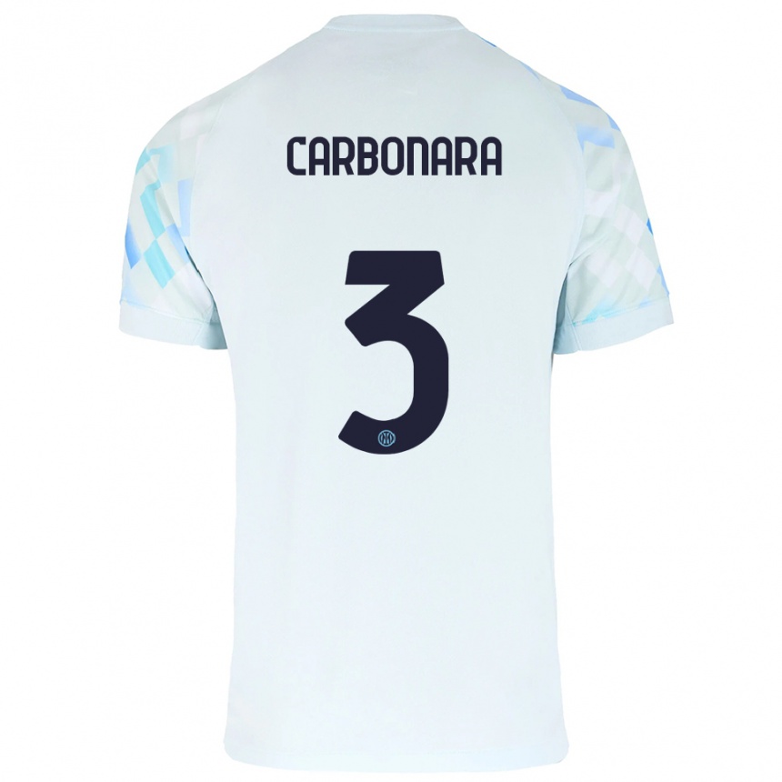 ילדים כדורגל Matteo Carbonara #3 לבן כחול הרחק ג'רזי 2025/26