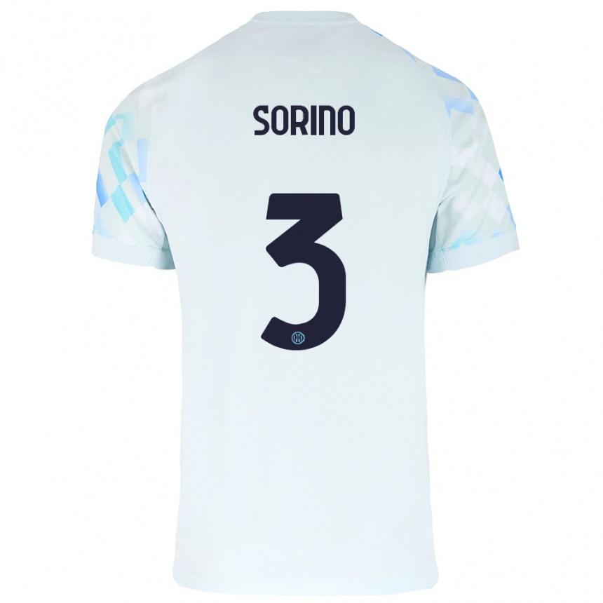 ילדים כדורגל Davide Sorino #3 לבן כחול הרחק ג'רזי 2025/26