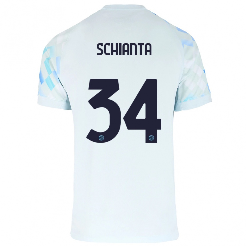 ילדים כדורגל Valentina Schianta #34 לבן כחול הרחק ג'רזי 2025/26