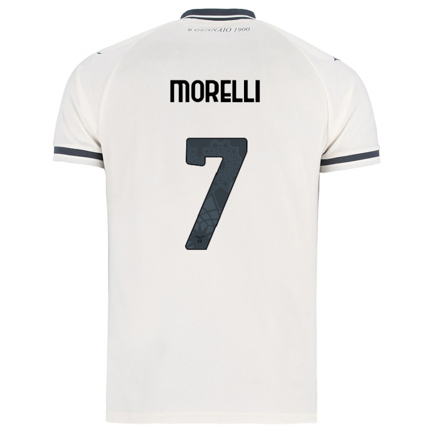 ילדים כדורגל Matteo Morelli #7 לבן נייבי הרחק ג'רזי 2025/26