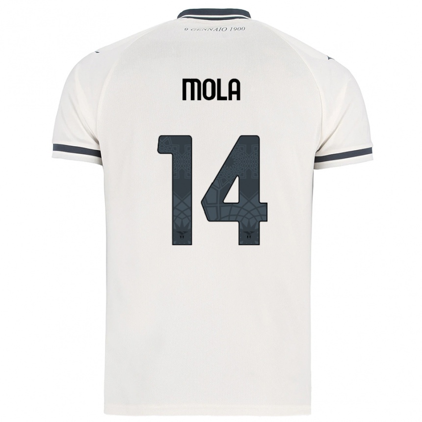 ילדים כדורגל Tommaso Mola #14 לבן נייבי הרחק ג'רזי 2025/26