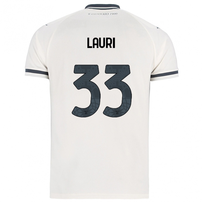 ילדים כדורגל Giacomo Lauri #33 לבן נייבי הרחק ג'רזי 2025/26