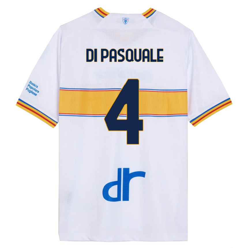 ילדים כדורגל Alessandro Di Pasquale #4 לבן צהוב הרחק ג'רזי 2025/26