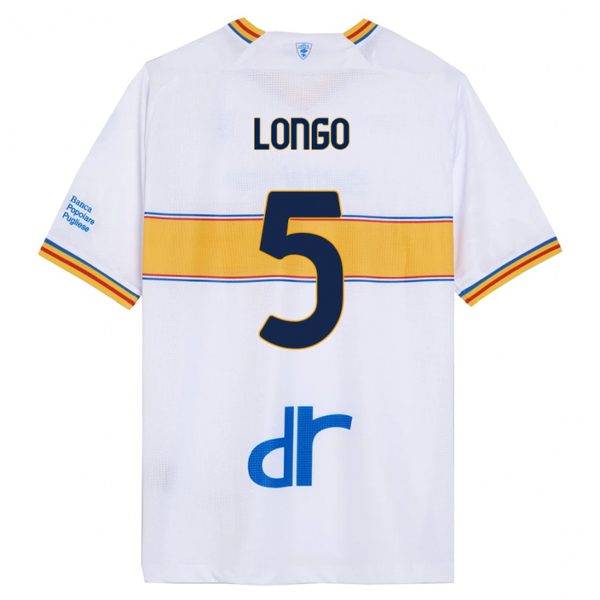 ילדים כדורגל Francesco Longo #5 לבן צהוב הרחק ג'רזי 2025/26