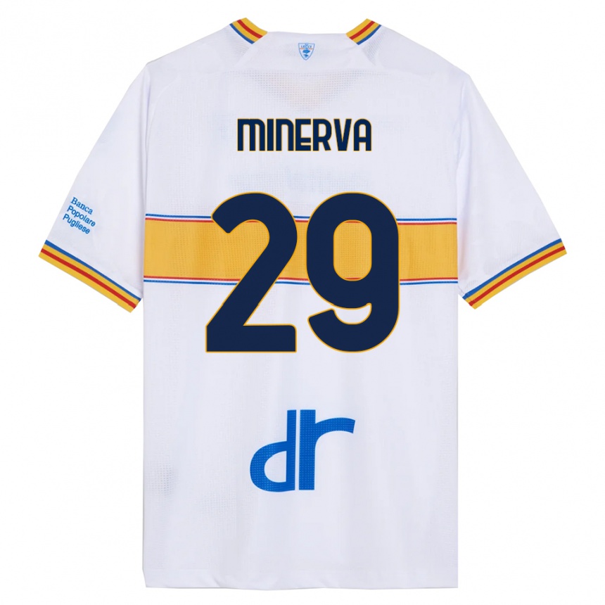 ילדים כדורגל Francesco Minerva #29 לבן צהוב הרחק ג'רזי 2025/26