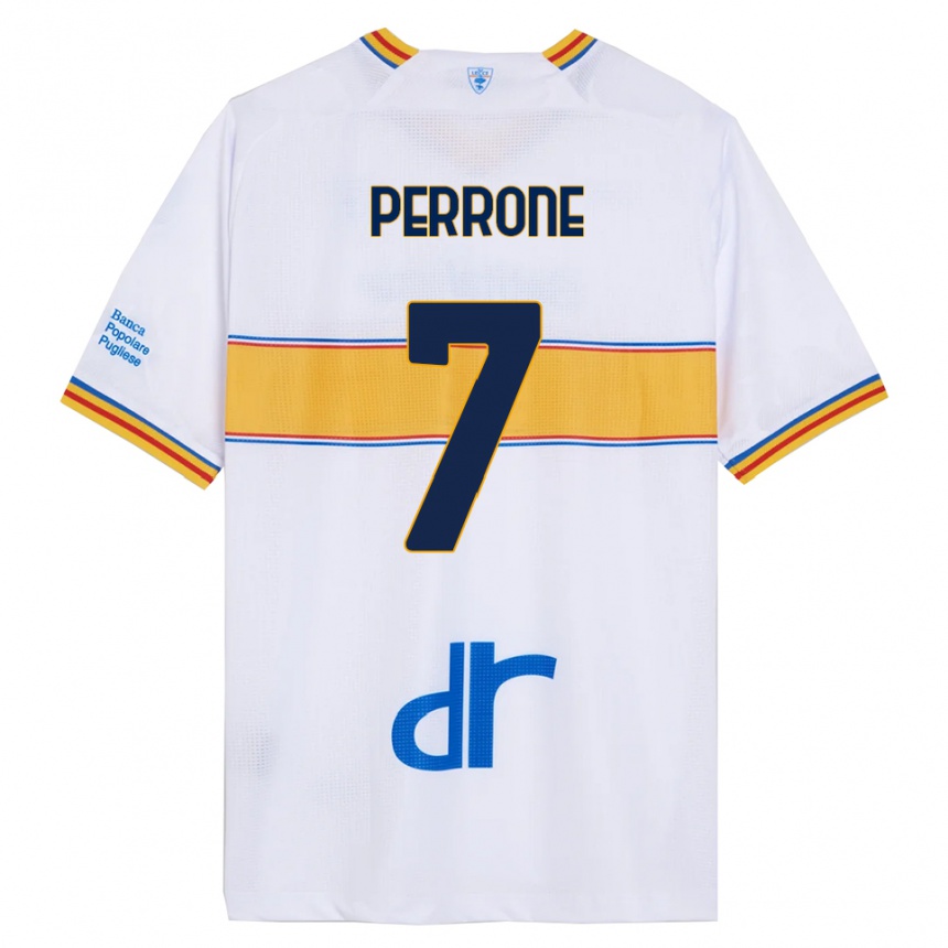 ילדים כדורגל Samuele Perrone #7 לבן צהוב הרחק ג'רזי 2025/26