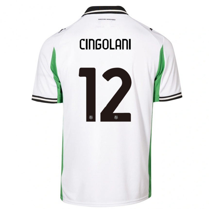 ילדים כדורגל Matteo Cingolani #12 לבן ירוק שחור הרחק ג'רזי 2025/26