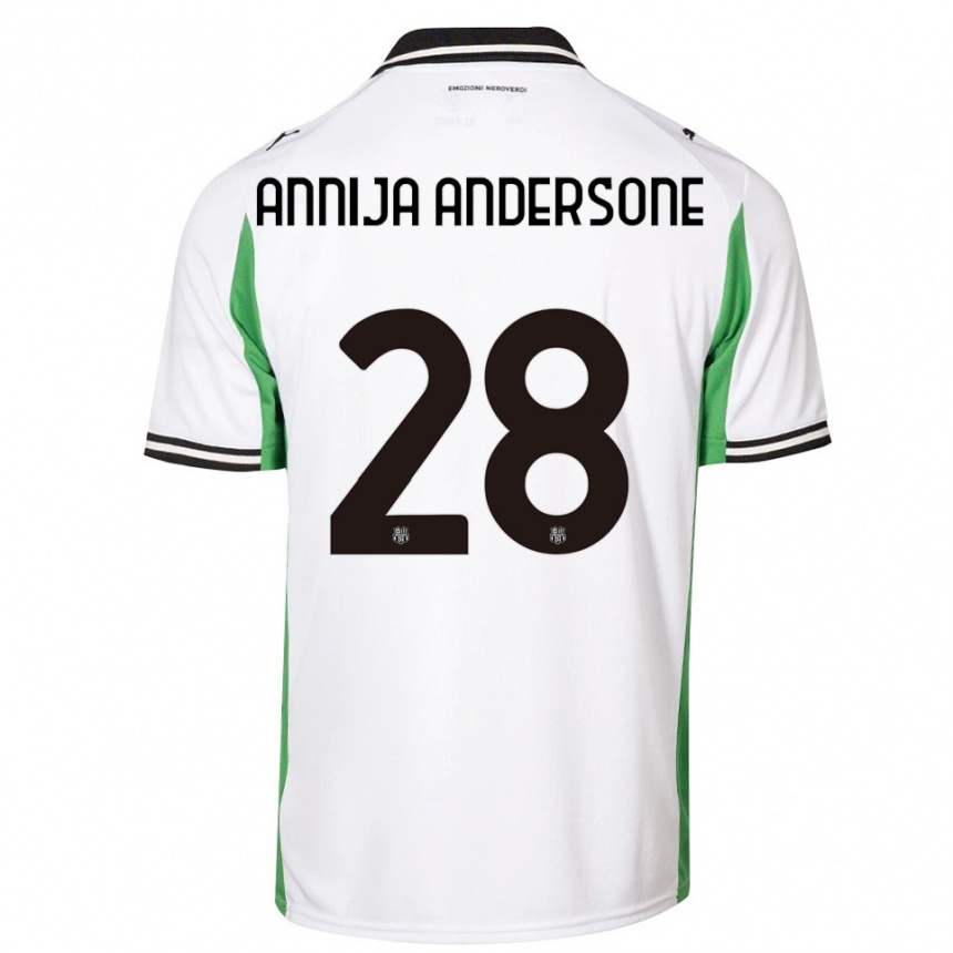 ילדים כדורגל Gabriela Annija Andersone #28 לבן ירוק שחור הרחק ג'רזי 2025/26