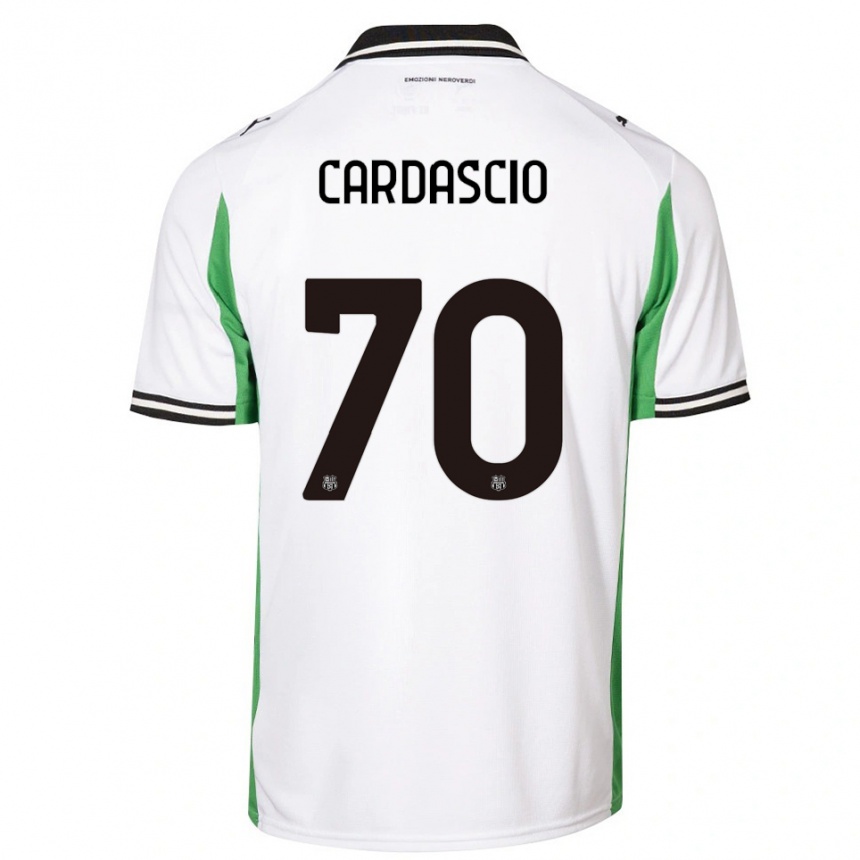 ילדים כדורגל Alessandro Cardascio #70 לבן ירוק שחור הרחק ג'רזי 2025/26