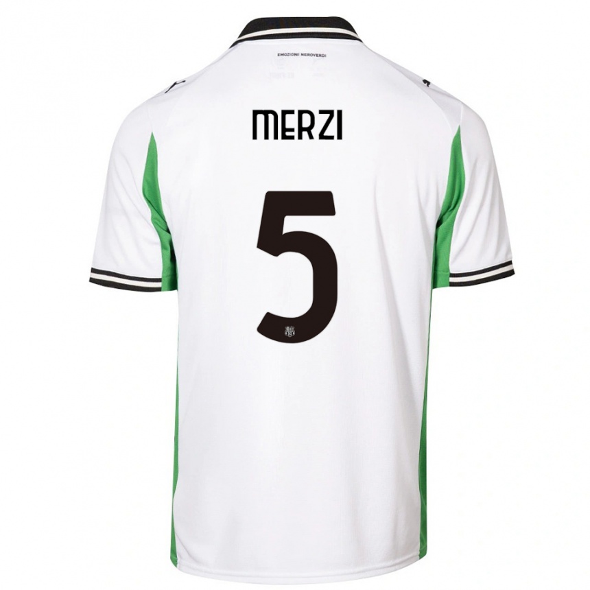 ילדים כדורגל Matteo Merzi #5 לבן ירוק שחור הרחק ג'רזי 2025/26