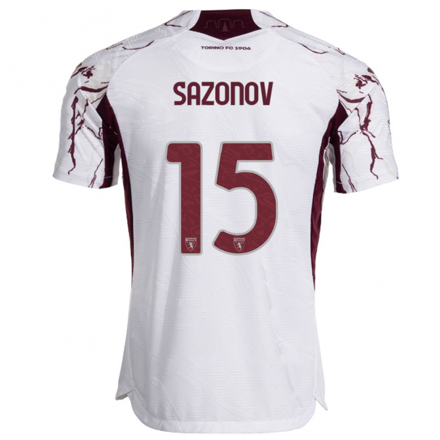 ילדים כדורגל סאבה סזונוב #15 לבן בורגונדי הרחק ג'רזי 2025/26