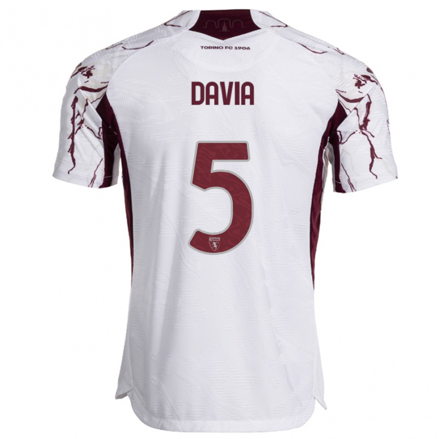 ילדים כדורגל Emiliano Davia #5 לבן בורגונדי הרחק ג'רזי 2025/26