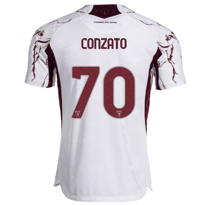 ילדים כדורגל Filippo Conzato #70 לבן בורגונדי הרחק ג'רזי 2025/26