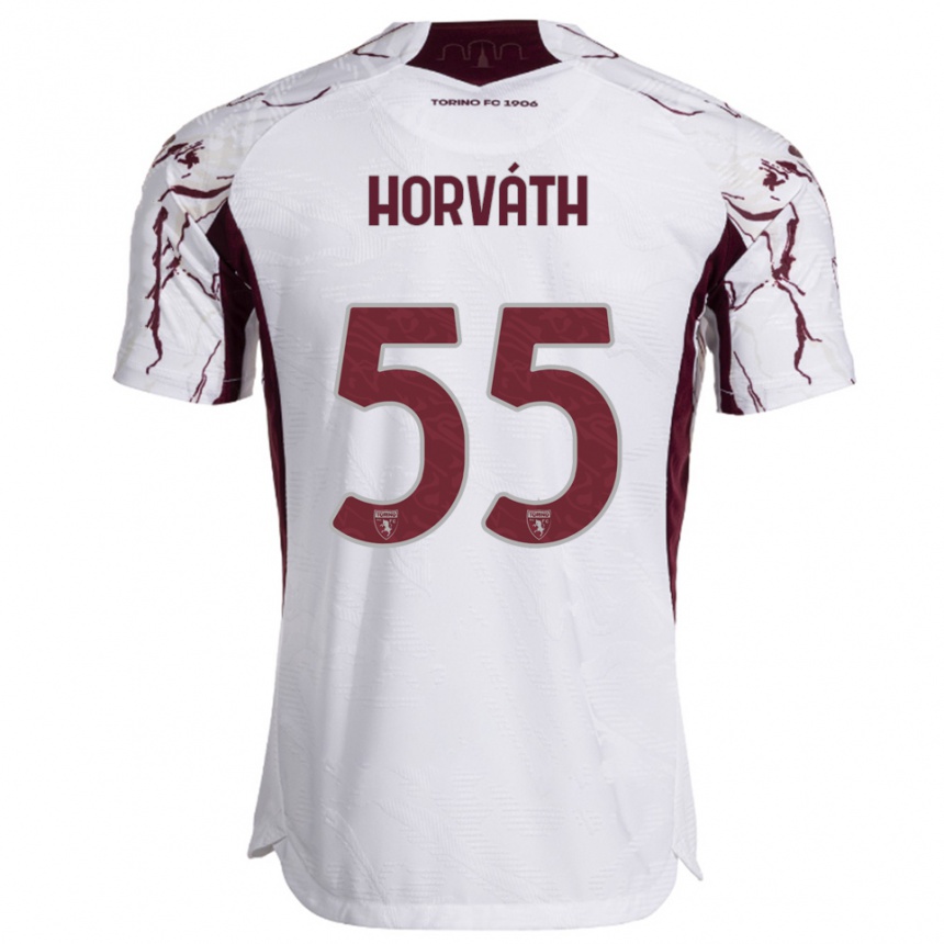 ילדים כדורגל Krisztofer Horváth #55 לבן בורגונדי הרחק ג'רזי 2025/26