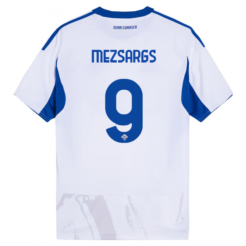 ילדים כדורגל Kristians Mezsargs #9 לבן כחול הרחק ג'רזי 2025/26
