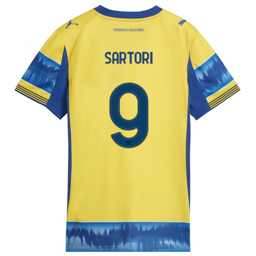 ילדים כדורגל Francesco Sartori #9 צהוב כחול הרחק ג'רזי 2025/26