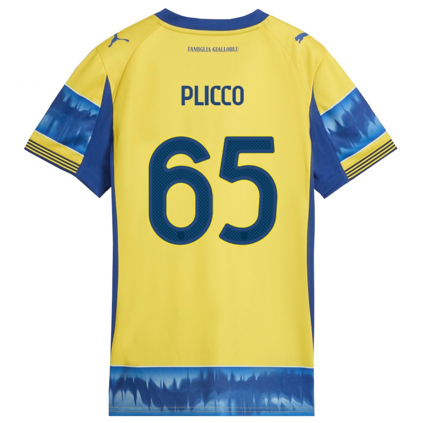 ילדים כדורגל Elia Plicco #65 צהוב כחול הרחק ג'רזי 2025/26