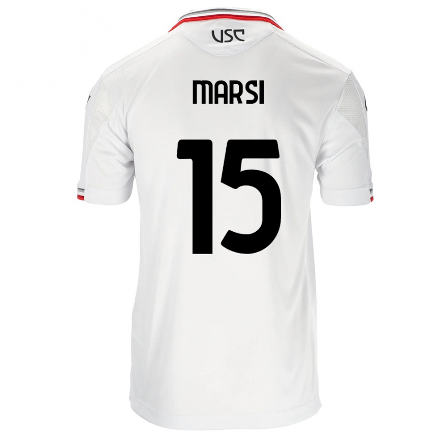 ילדים כדורגל Simone Marsi #15 לבן אדום הרחק ג'רזי 2025/26