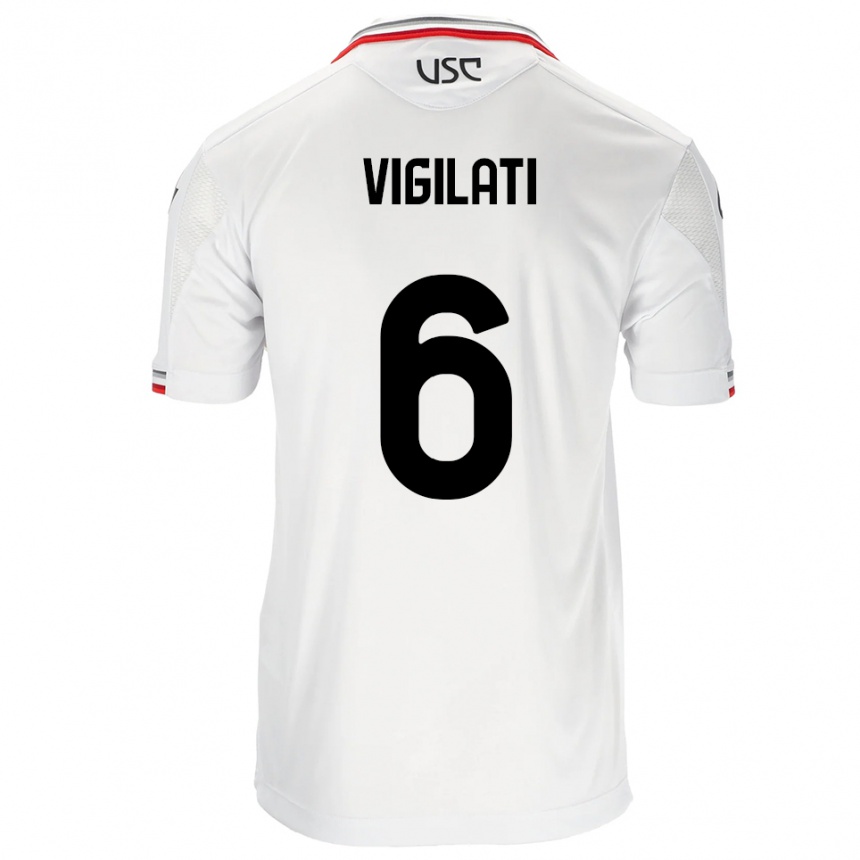 ילדים כדורגל Tommaso Vigilati #6 לבן אדום הרחק ג'רזי 2025/26