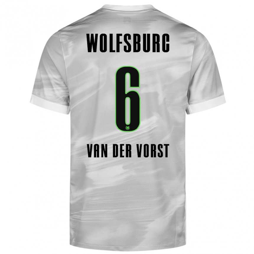 ילדים כדורגל Fynn Van Der Vorst #6 אפור לבן הרחק ג'רזי 2025/26